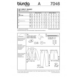 Burda Mens Suit Jacket Trousers Bermuda Shorts Fabric Sewing Pattern 7046