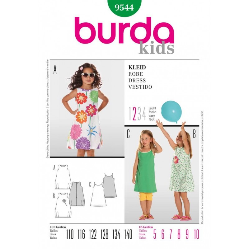 Burda Kids Girls Summer Dress Costume Fabric Sewing Pattern 9544