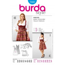 Burda Ladies Drindl Folklore Fancy Dress Costume Fabric Sewing Pattern 7443