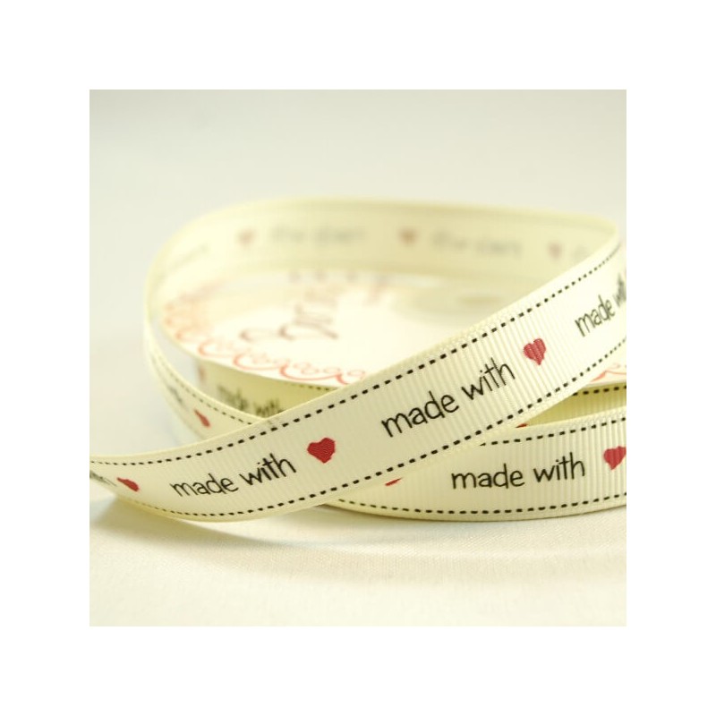16mm Bertie's Bows Made With Love Grosgrain Heart Craft Ribbon