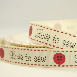 16mm Bertie's Love To Sew Buttons Grosgrain Heart Craft Ribbon