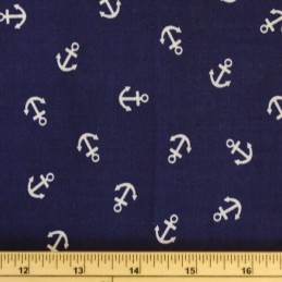 Navy Polycotton Fabric Anchors Sam The Sailor Scattered Nautical