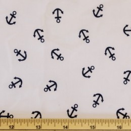White Polycotton Fabric Anchors Sam The Sailor Scattered Nautical