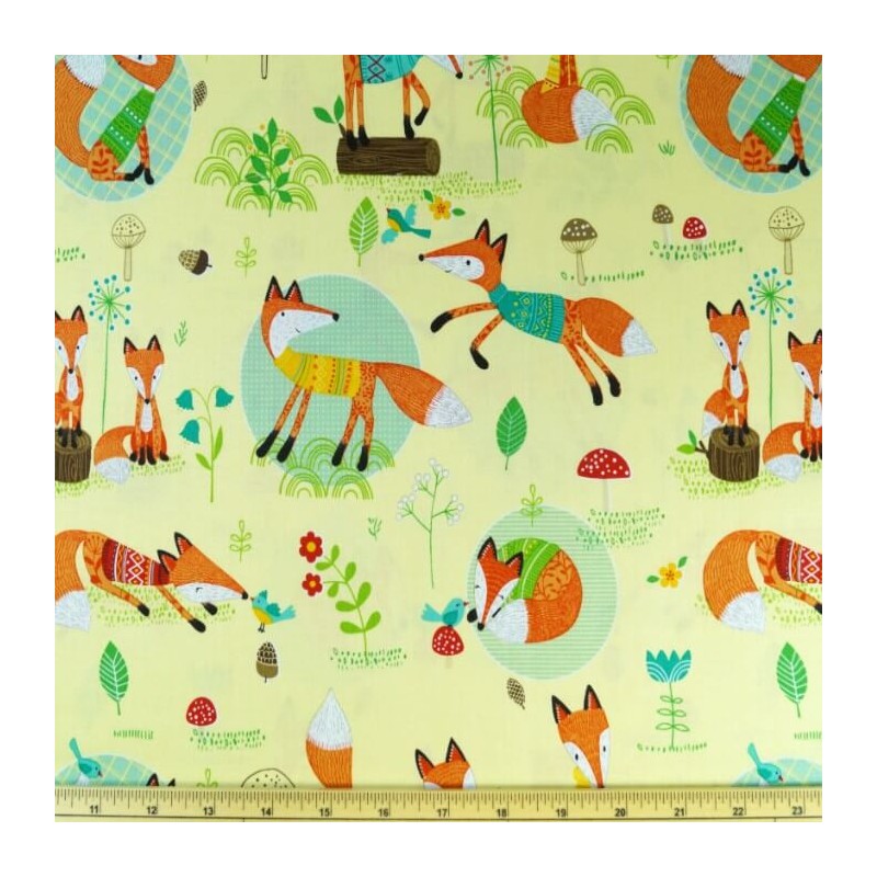 Rusty The Curious Fox And Friends Floral Wildlife 100% Cotton Fabric