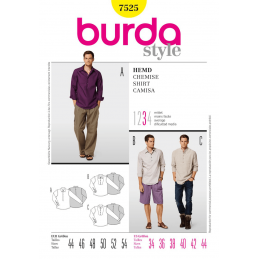 Burda Style Mens Shirt & Polo Shirt Fabric Sewing Pattern 7525