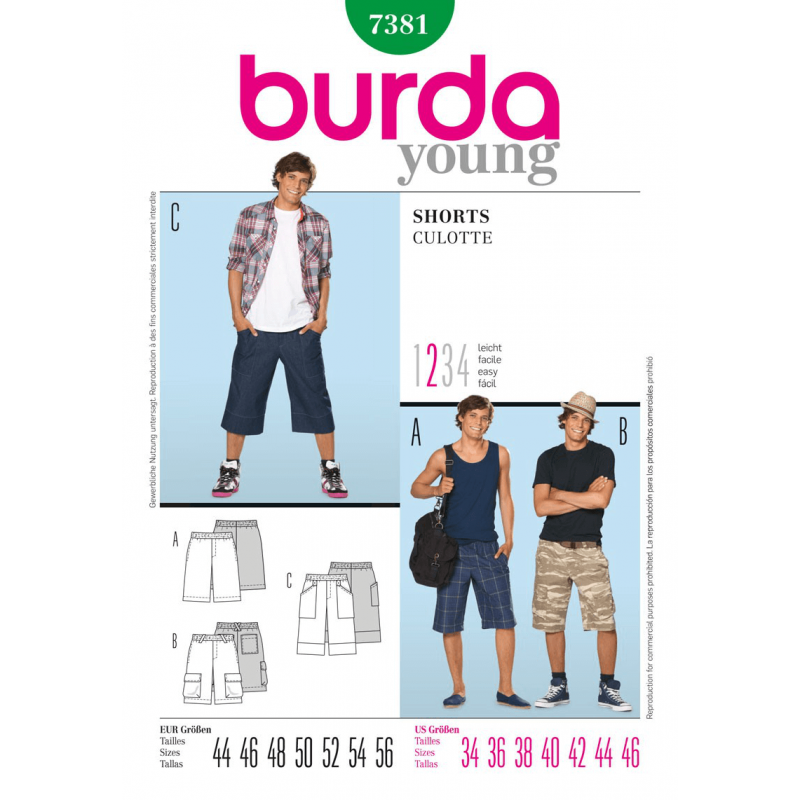 Burda Mens Sewing Pattern 7022 Smart Trouser Pants Burda-7022 