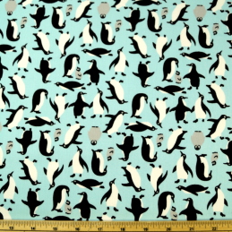 Blue 100% Cotton Poplin Fabric Rose & Hubble Happy Flappy Adélie Penguins Of Antarctica