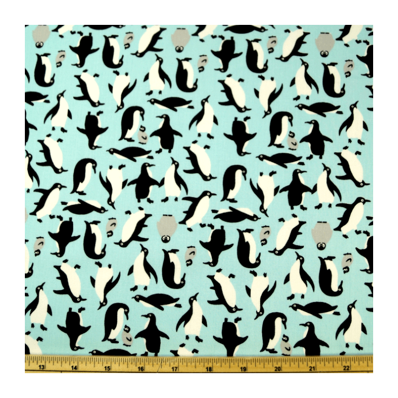 100% Cotton Poplin Fabric Rose & Hubble Happy Flappy Adélie Penguins Of Antarctica