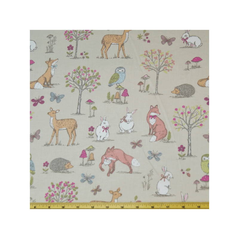 100% Cotton Fabric Lifestyle Woodland Animals
