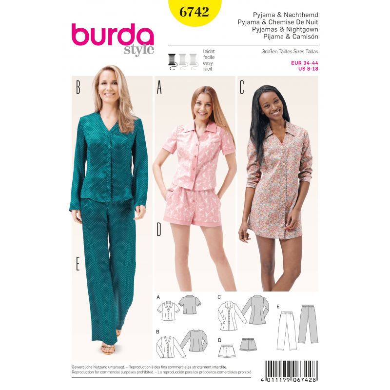 Burda Misses Sleepwear Loungewear Fabric Sewing Pattern 6742