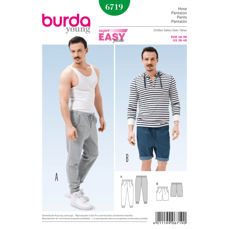 Burda Mens Jogging Trousers Casual Fabric Sewing Pattern 6719