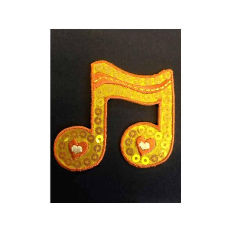 Large Orange Wavy Music Note Sequins Iron On Craft Motif Stylish Patch
