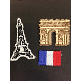 Paris France Eiffel Tower Arc de Triomphe Flag Iron On Craft Motif Stylish Patch