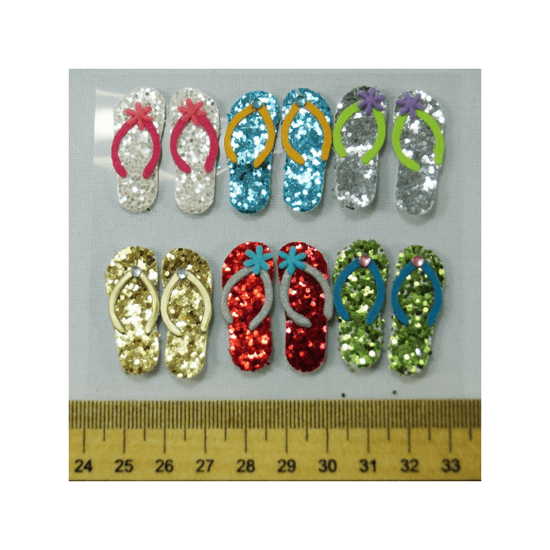 6 x Sandals Pairs Felt Glitter Embellishments 
