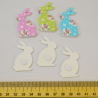 6 x Wooden Rabbits Floral Pattern Embellishments Craft Cardmaking Scrapbooking