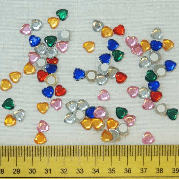 80 x Mirror Hearts Multicolour Embellishments 