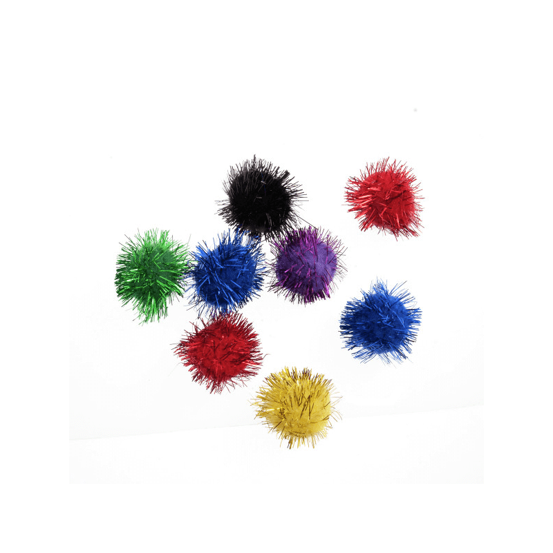 8 Glitter Pom Poms Assorted Colours 2.5cm (1in) Craft Factory