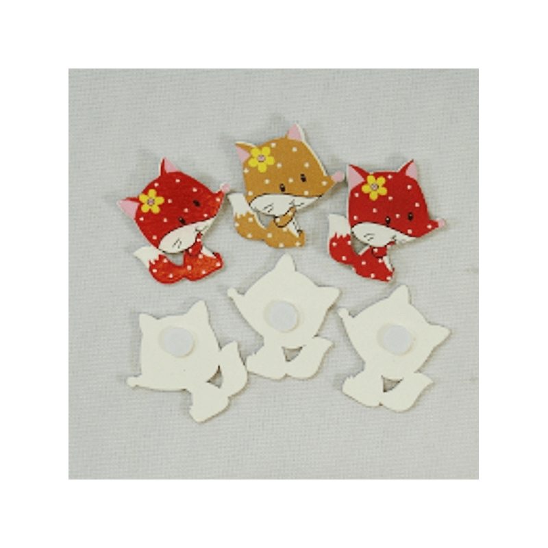6 x Cheeky Wooden Foxes Self Adhesive in Red & Brown Embellishments