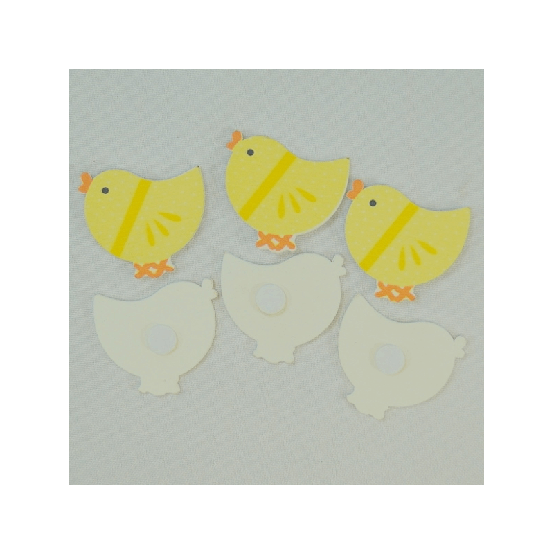 6 x Wooden Yellow Chicks Self Adhesive Embellishments