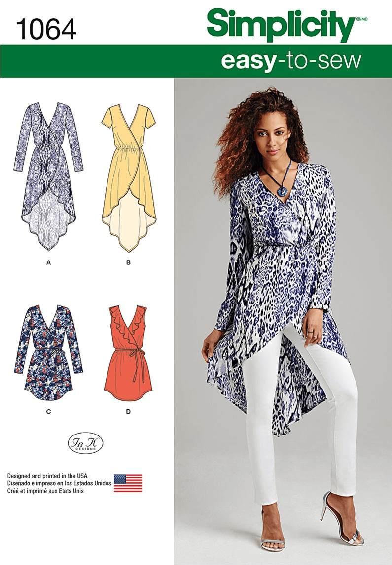 Misses Easy To Sew Wrap Tie Dress Tunic Simplicity Sewing Pattern 1064