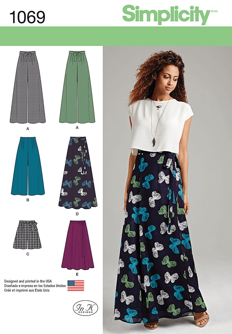 Misses Wide Leg Trousers or Maxi Skirt Simplicity Sewing Pattern 1069