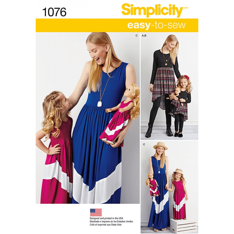 Childs Misses Maxi Dress Doll Clothes Simplicity Sewing Pattern 1076