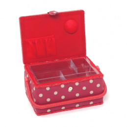 Red Polka Dots Spots Medium Value Sewing Craft Basket 
