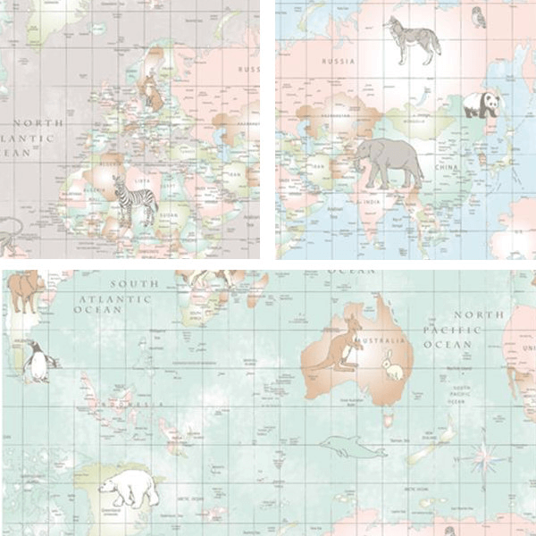 Duck Egg Lifestyle Animal Planet World Map Countries Wildlife 100% Cotton Fabric 