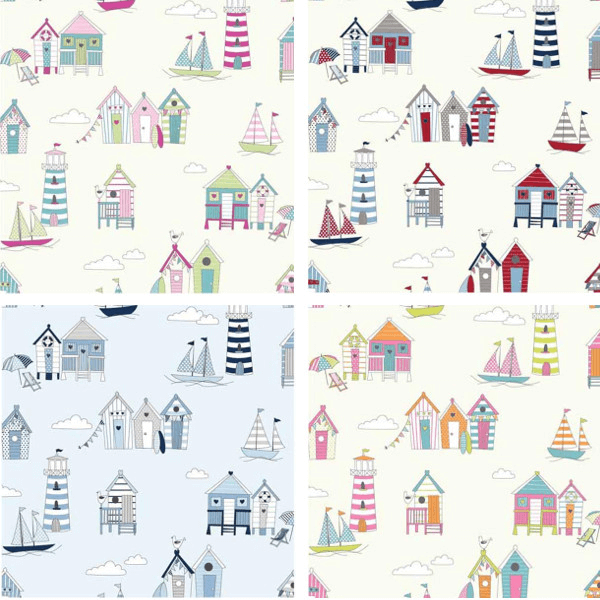 Candy 100% Cotton Fabric Lifestyle Beach Huts Happy Days