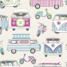 100% Cotton Fabric Lifestyle Happy Campers Camper Van Scooter Moped