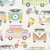 100% Cotton Fabric Lifestyle Happy Campers Camper Van Scooter Moped