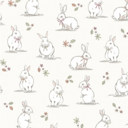  Cream 100% Cotton Fabric Lifestyle Woodland Bunnies Rabbits