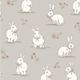 Taupe  100% Cotton Fabric Lifestyle Woodland Bunnies Rabbits