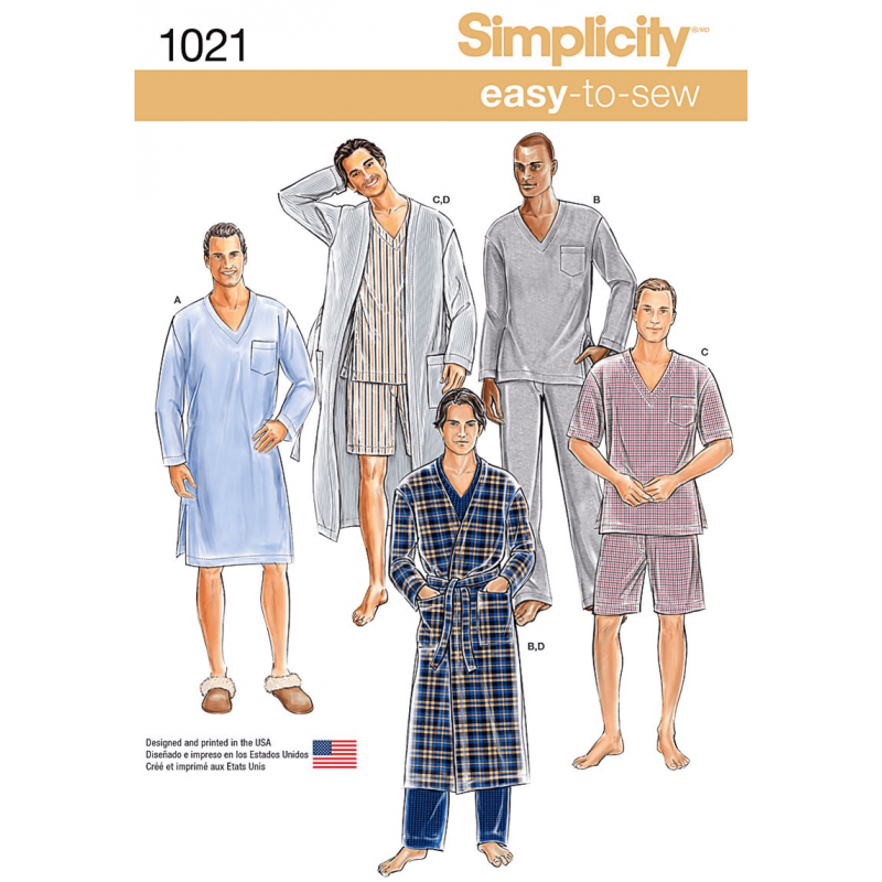 Men's Classic Pyjamas and Bathrobe Nightwear Simplicity Sewing Pattern 1021