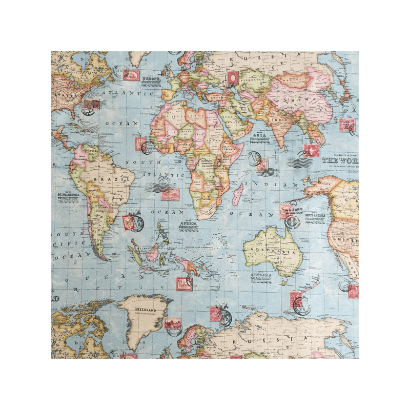 World Map Atlas Cotton Linen Look Upholstery Panama Rich Fabric