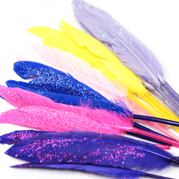 Trimits Luxury 12cm Glitter Faux Duck Craft Feathers 15 Pack