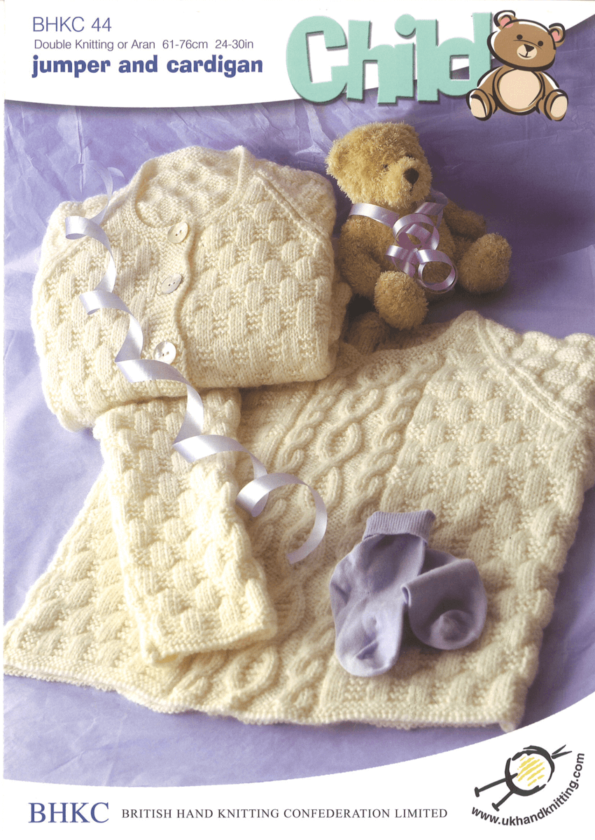 Basket Weave Jumper or Cardigan Toddler Child BHKC Knitting Pattern BHKC44