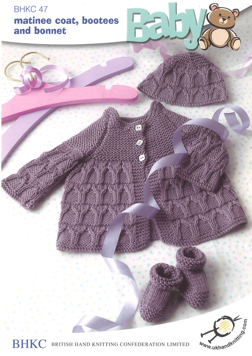 Baby Matinee Coat Bonnet and Booties Set BHKC Knitting Pattern BHKC47