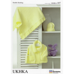 Fold Over Collar Jacket with Matching Hat and Blanket Knitting Pattern UKHKA107