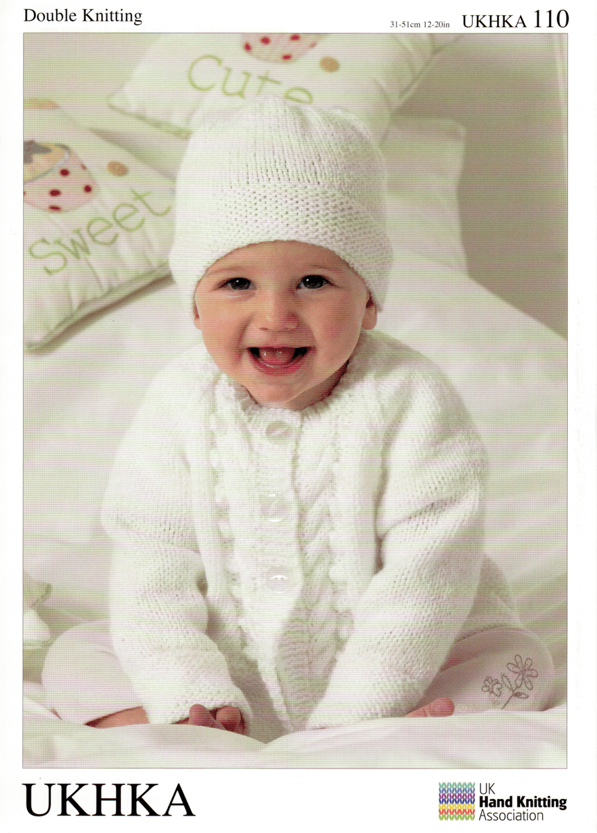 Baby Cabled Detail Cardigan and Hat Set Knitting Pattern UKHKA110