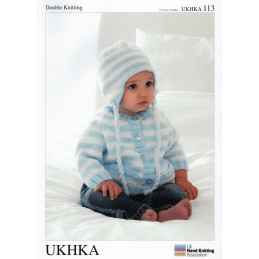 Baby Striped Cardigan with Matching Hat and Scarf Knitting Pattern UKHKA113