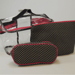 Polka Dot Set of 3 Trio Bag Cosmetic Make Up Travel Wash Sponge Bag PVC