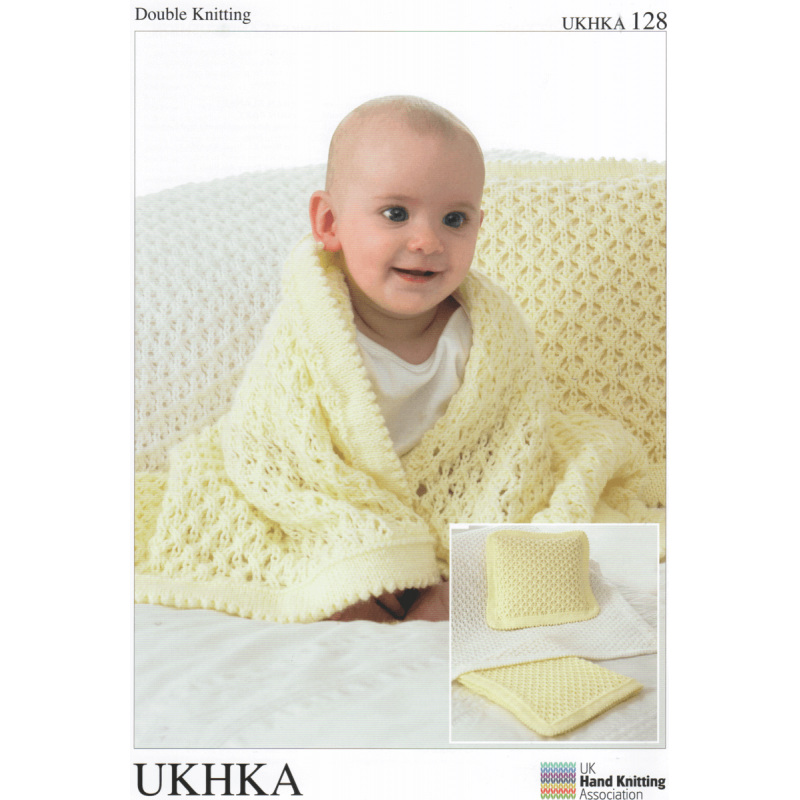 Baby Pram or Cot Blanket and Matching Cushion Knitting Pattern UKHKA128
