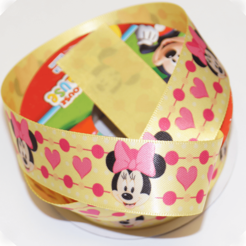 1 Metre Disney Minnie Mouse Floral Pink 25mm Satin Craft Ribbon