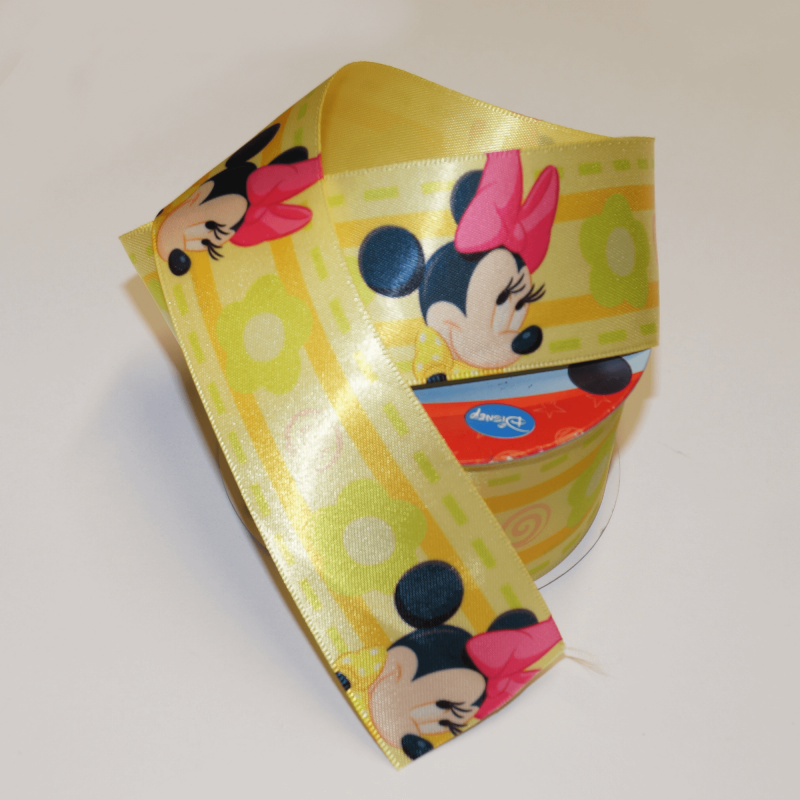 DO PHOTOS! 1 Metre Disney Minnie Yellow Floral 38mm Satin Craft Ribbon
