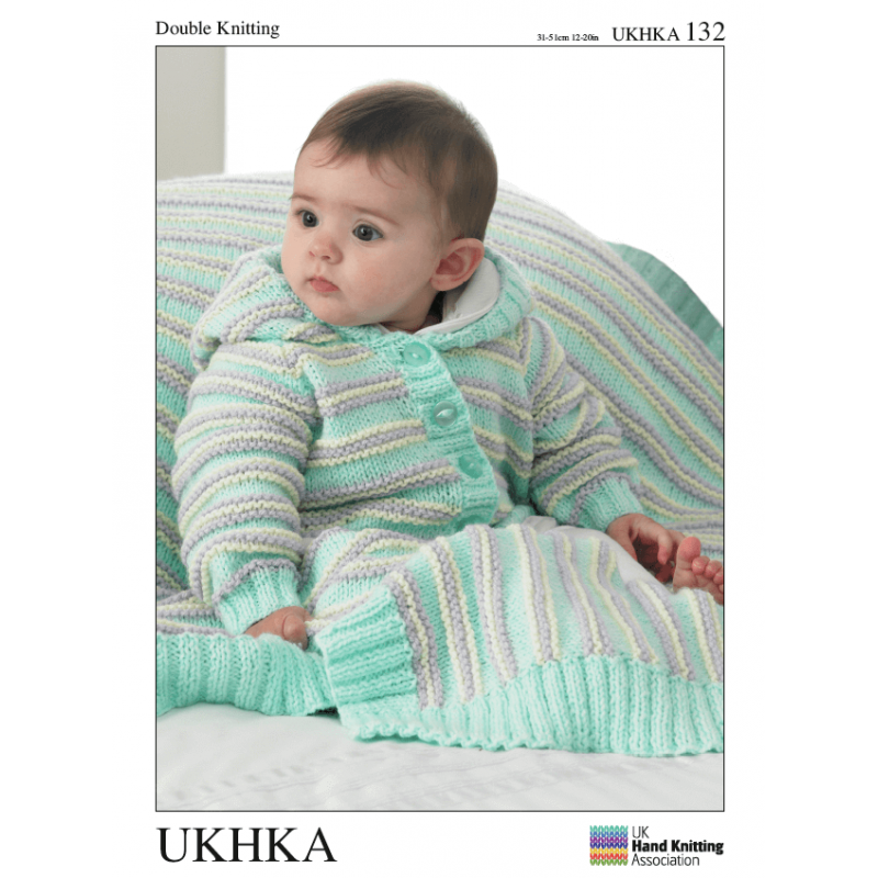Baby Triple Stripe Cardigan Jacket Hat Blanket Set Knitting Pattern UKHKA132