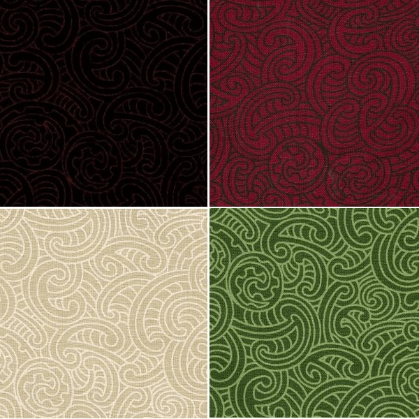 Black 100% Cotton Patchwork Fabric Nutex Ponga Koru Abstract Pattern