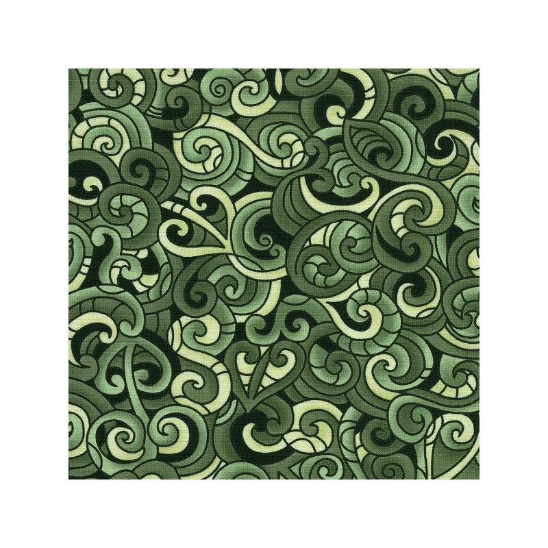 Green 100% Cotton Patchwork Fabric Nutex Kiwiana Moko Abstract Swirls Tattoo