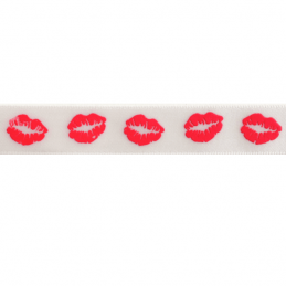 15mm x 3.5m Cerise Lips On White Ribbon Celebration