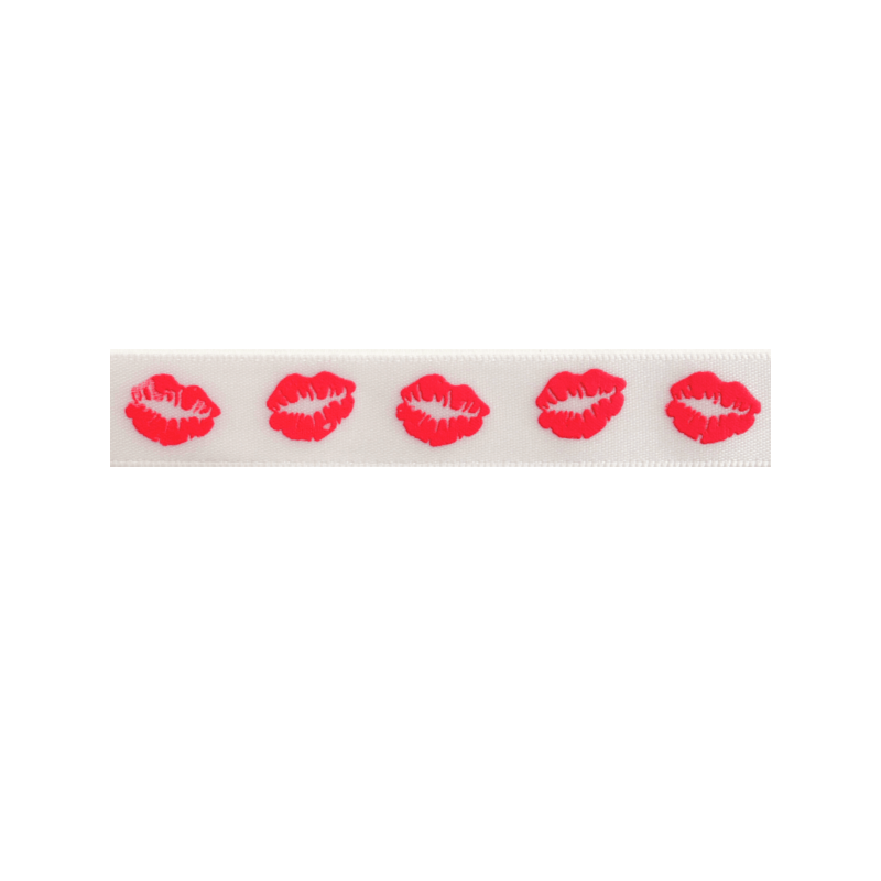 15mm x 3.5m Lips On White Ribbon Celebration